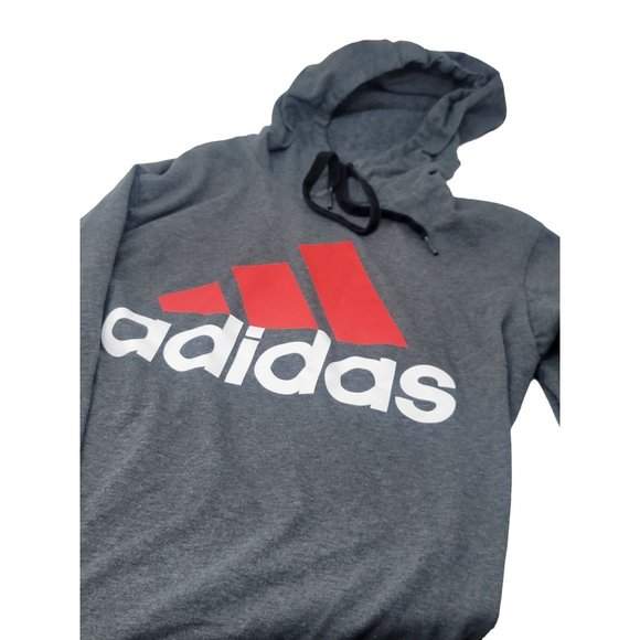 Adidas Pull Over‎ Hooded Shirt Size Men's Small Gray Graphic Logo Long Sleeves - Picture 3 of 4